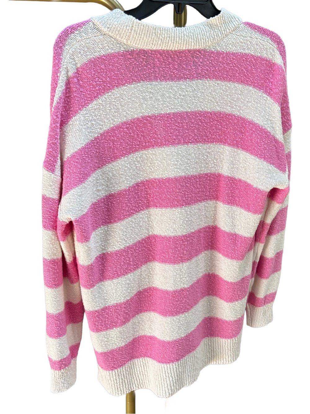 🌸2/$40🌸 LOFT Ann Taylor Pink & Cream Striped Button-Front Cardigan, oversized - Picture 2 of 9